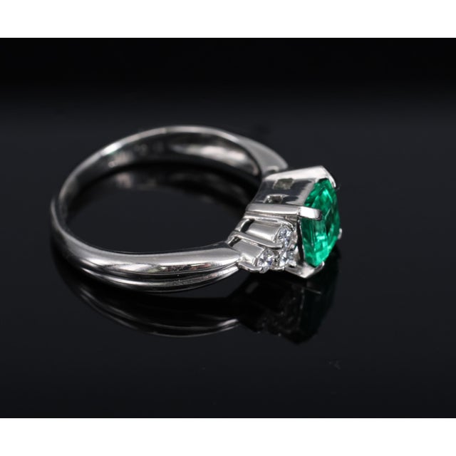 Late 20th Century Gia Colombian No Oil Emerald & 0.18ct Diamond Platinum Ring Size 6 For Sale - Image 15 of 18