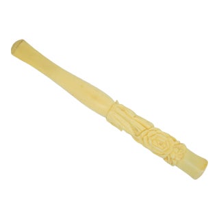 Vintage Hand Carved Bone Cigarette Holder Stick High Relief Foliate Flowers 4" For Sale
