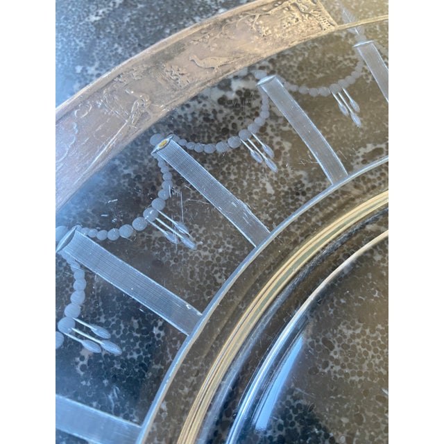 Early 20th Century Early 20th Century Neoclassical Etched Glass and Silver Rim Round Serving Platter With Birds and Trees For Sale - Image 5 of 13