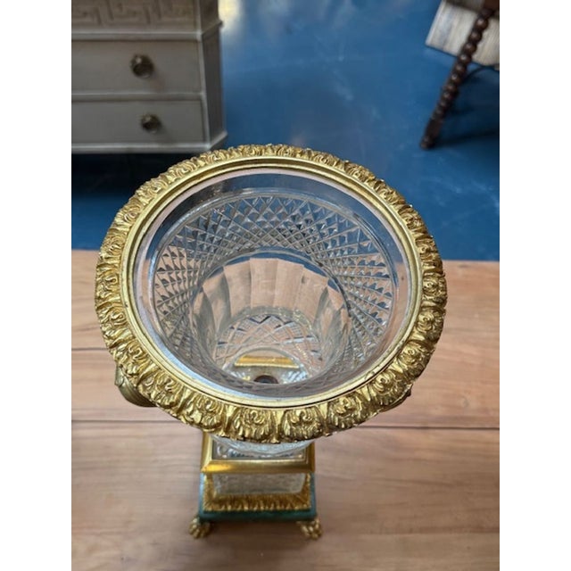 Pair of French Crystal and Bronze Vases on Malachite Bases For Sale In Dallas - Image 6 of 7