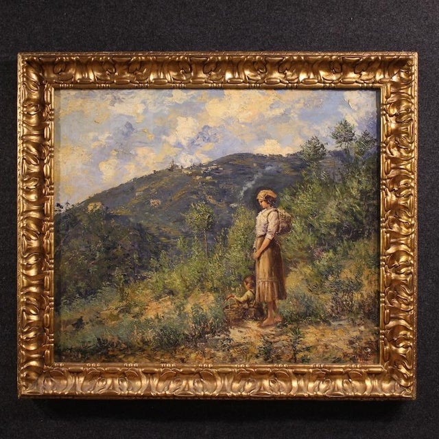 Italian School, Landscape with Figure Painting, 1914, Oil on Canvas For Sale - Image 16 of 16