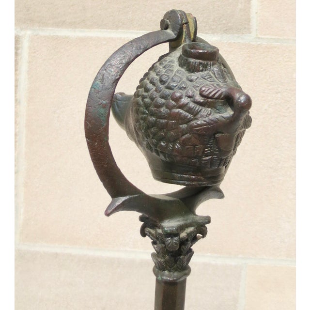 Rare Roman Bronze Candelabrum - Lampstand With Bronze Oil Lamp For Sale - Image 4 of 13