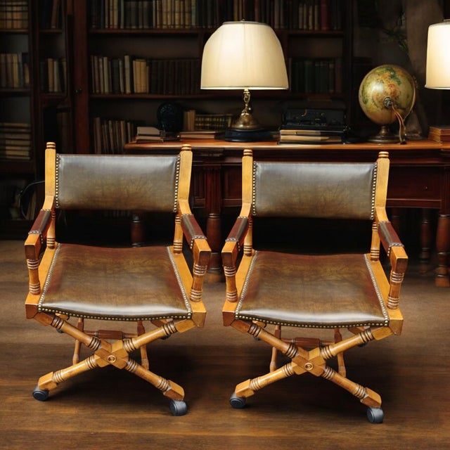 A rare and lovely find, these pair Vintage Hollywood Regency Directors Chairs exude elegance and style.In flawless...