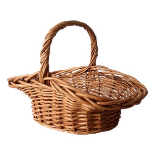 Vintage Wicker Gathering Basket For Sale