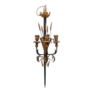 Vintage Italian Gold Gilt Sword 3-Candle Wall Sconce For Sale