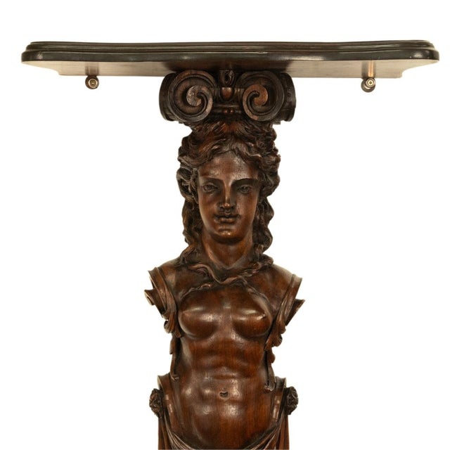 Brown Antique 19thC Italian Carved Walnut Renaissance Revival Pair Caryatid Brackets, Circa 1850 For Sale - Image 8 of 15