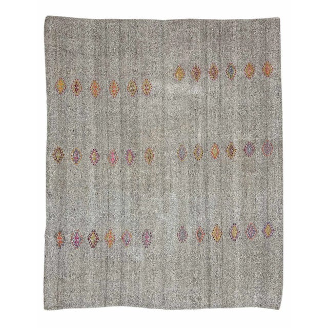 Textile Vintage Gray Embroidered Kilim Rug For Sale - Image 7 of 7