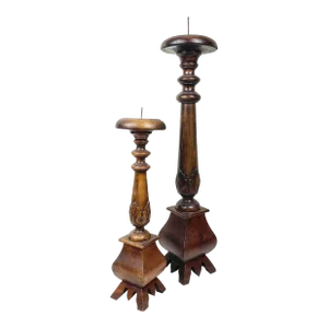 Vintage Large Wooden Candlesticks-A Pair