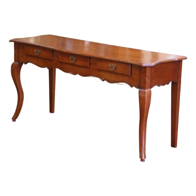 Early 20th Century French Louis XV Carved Walnut Three-Drawer Console Table For Sale