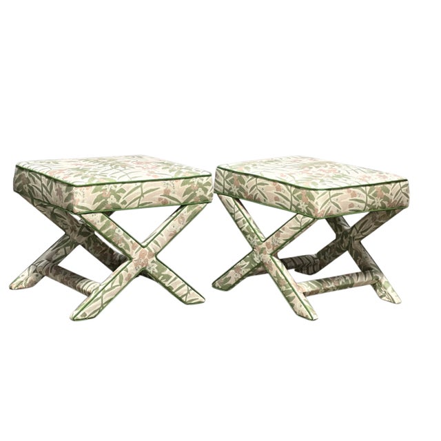 1980s Pair Large Vintage X Benches in Schumacher For Sale - Image 14 of 16