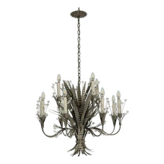 Remains Lighting "Plume" Antique Nickel & Glass 12-Arm Chandelier, Labeled For Sale
