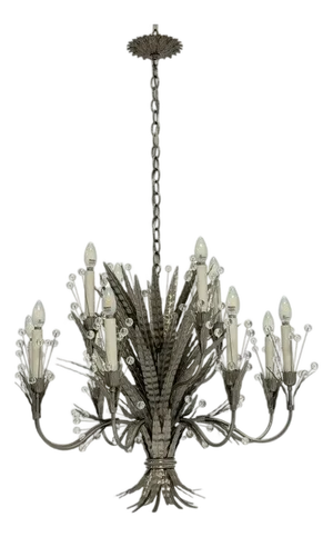 Remains Lighting "Plume" Antique Nickel & Glass 12-Arm Chandelier, Labeled