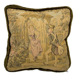 Vintage Velvet Green Victorian Tapestry Pillow For Sale