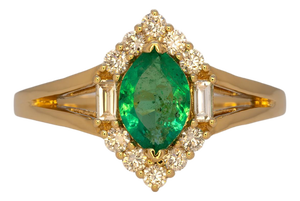 Colombian Emerald Ring With Earth Mined Diamond Accents: Solid 14k Gold, Size 6.75