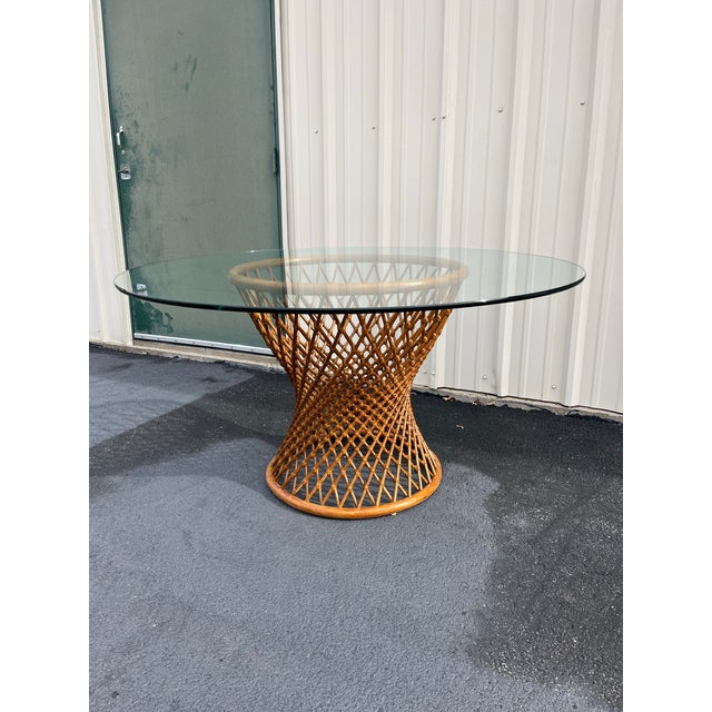 1990s Sculptural Rattan Hourglass Dining Table- Glass Top For Sale - Image 5 of 12
