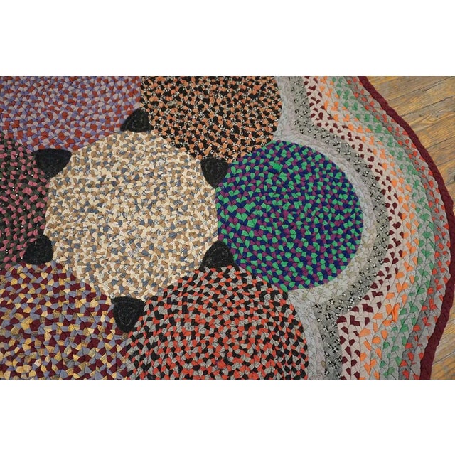 Beautifuly Soft Multi Color Ground With Colorful Circles Oval Antique American Braided Rug For Sale - Image 9 of 15