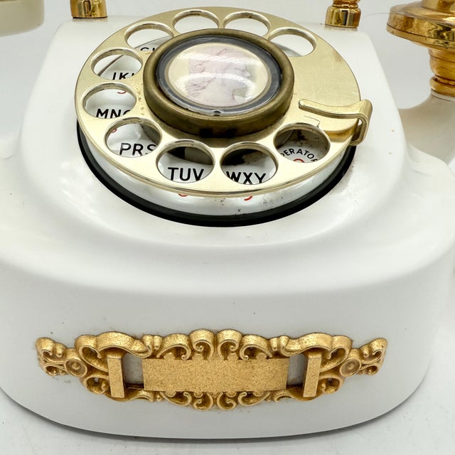 1980s Vintage 1980s White & Gold Victorian Style Rotary Dial Telephone, Made in Japan For Sale - Image 5 of 9