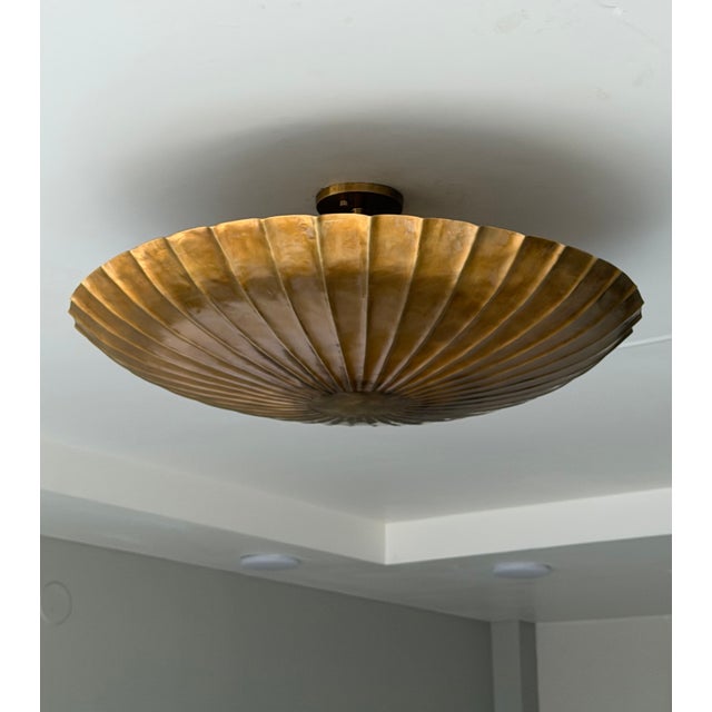 Not Yet Made - Made To Order Handmade Brass Flush Mount Ceiling Light, Raw Brass Scalloped Fixture for Bedroom, Hallway & Living Room For Sale - Image 5 of 14