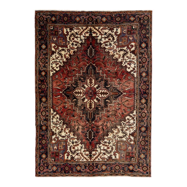 1960s Vintage Persian Heriz Red Handmade All-Over Medallion Wool Rug For Sale