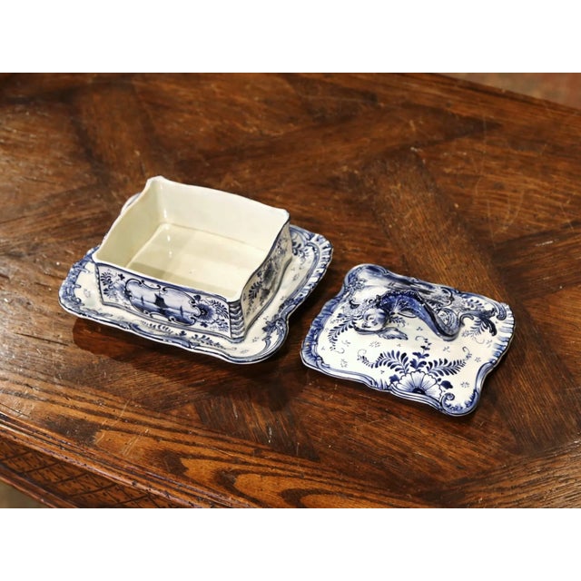 Blue Early 20th Century Royal Bonn Delft Faience Sardine Dish With Dolphin Handle For Sale - Image 8 of 13