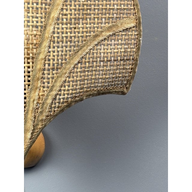 Vintage Italian Rattan Wicker Pine and Brass Scallop Wall Sconces, 1970s, Set of 2 For Sale - Image 16 of 18