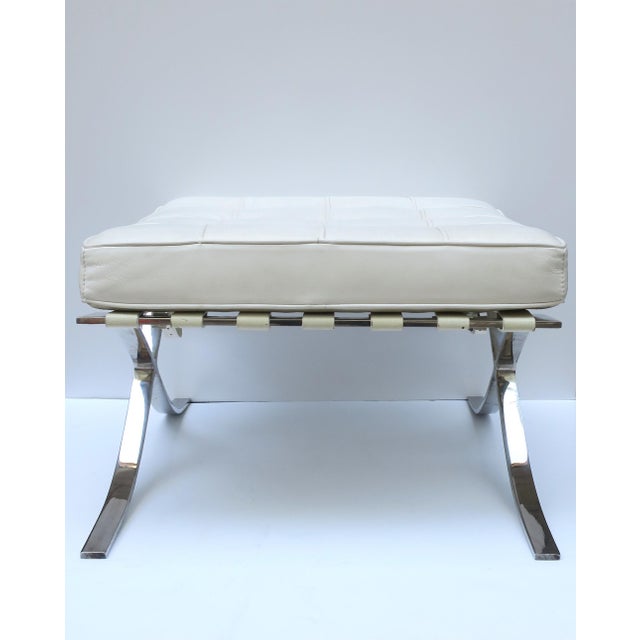 Metal Mies Barcelona Style White Leather Stool Ottoman Bench For Sale - Image 7 of 10