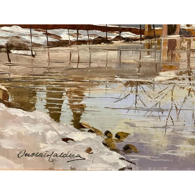 Modern Onorato Caldera, Snowfall, Lago Di Monate, 20th Century, Oil Painting on Panel For Sale - Image 3 of 8