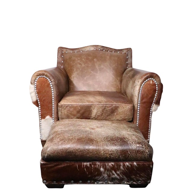 2020s Rustic Old Hickory Hide and Leather Club Chair and Ottoman For Sale - Image 5 of 16