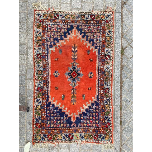 Nice mid century tribal Moroccan rug with beautiful geometrical design and nice colors, entirely hand knotted with wool...