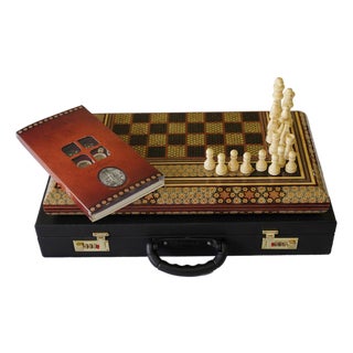 Khatam Marquetry Chess & Backgammon Set, Black Red and Gold, One-of-One For Sale