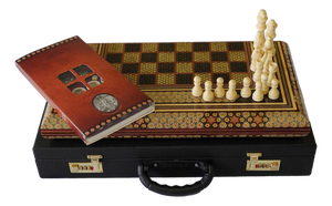 Khatam Marquetry Chess & Backgammon Set, Black Red and Gold, One-of-One