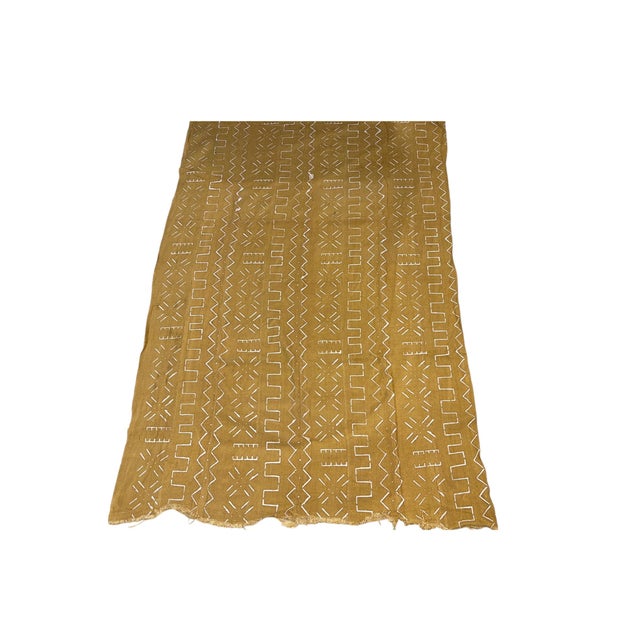 Textile Vintage African Large Mustard & White Mud Cloth Textile Mali 64" by 43" For Sale - Image 7 of 8