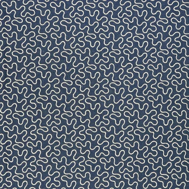 Abstract Sample - Schumacher Meander Embroidery Fabric in Indigo For Sale - Image 3 of 3