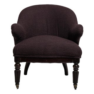 1880-1889 France Deep Aubergine Plum Tufted Barrel-Back Accent Chair For Sale