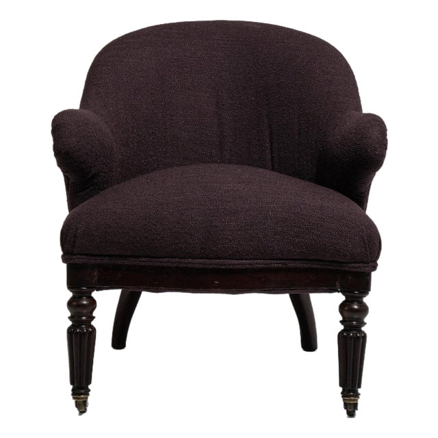 1880-1889 France Deep Aubergine Plum Tufted Barrel-Back Accent Chair For Sale