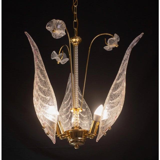 Vintage Pink Leaves Murano Chandelier, 1970 For Sale - Image 4 of 11
