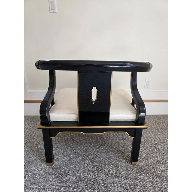 Mid-Century Modern Vintage James Mont Style Black Laquered Horseshoe Chair Century Chair Co. For Sale - Image 3 of 8