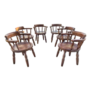 1920s Antique Butcher Block Tavern Dining Chairs Set of 6