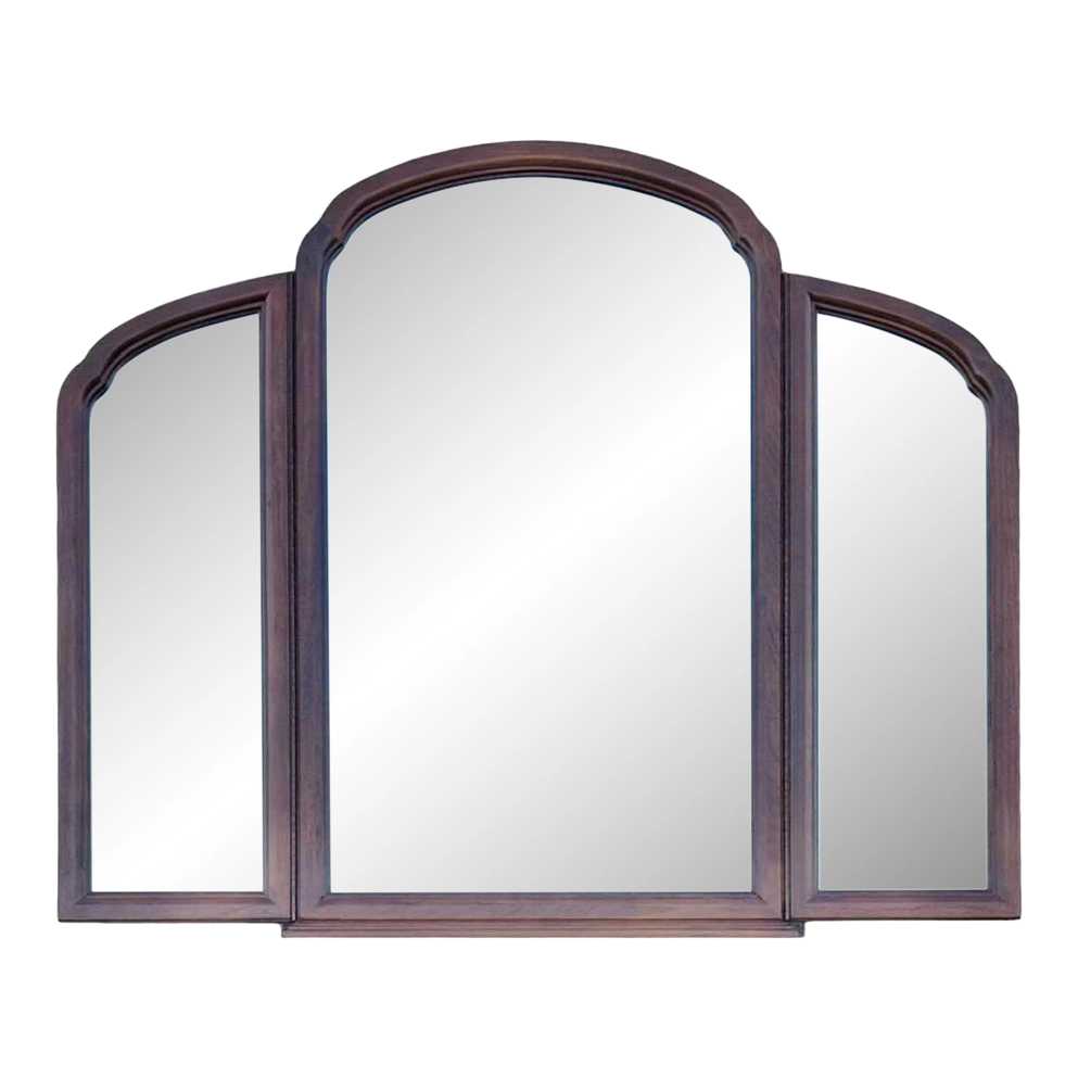 Vintage Pecan Wood TriFold 3 Panel Dresser Mirror by Thomasville