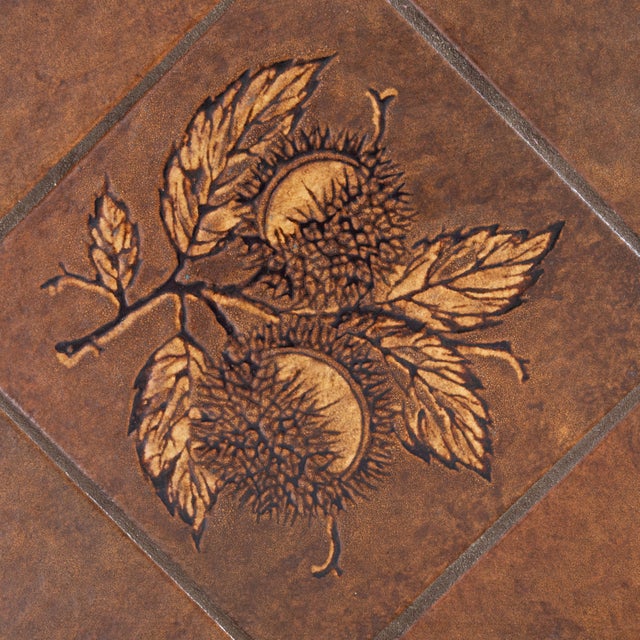 1970s French Oak Coffee Table With Floral Ceramic Top For Sale - Image 14 of 18