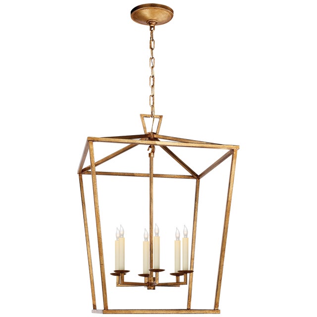 Chapman & Myers for Visual Comfort Signature Darlana Large Lantern in Gilded Iron For Sale