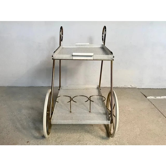 Metal Italian Tubular Brass Steel and Punched Metal Bar Cart, 1950s For Sale - Image 7 of 18