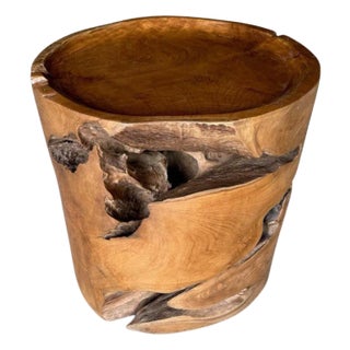 Andrianna Shamaris Large Sculptural Teak Wood Tray Style Side Table For Sale