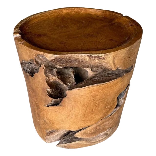 Andrianna Shamaris Large Sculptural Teak Wood Tray Style Side Table For Sale