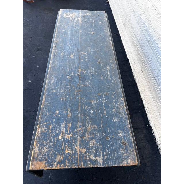 Antique Blue-Painted Drop-Leaf Wood Table For Sale - Image 12 of 12