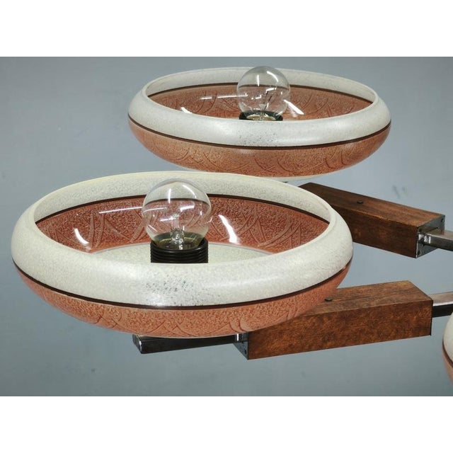 Large Art Deco Wood and Glass Six-Light Chandelier in Chrome, 1930s For Sale - Image 11 of 16