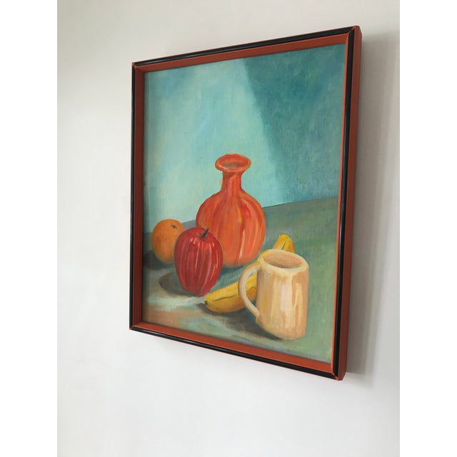 Mid-Century Modern Still Life Painting in Orange and Gloss Black Frame For Sale - Image 3 of 6