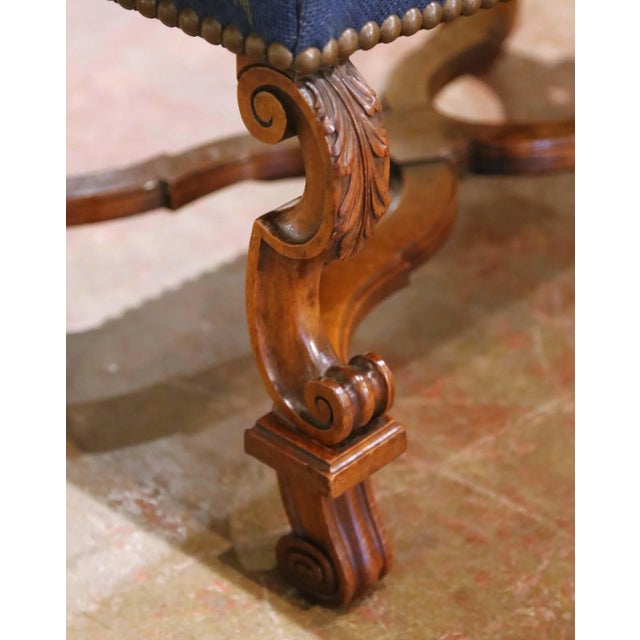 19th Century French Louis XIII Walnut Stool With Floral Needlepoint Upholstery For Sale - Image 10 of 12