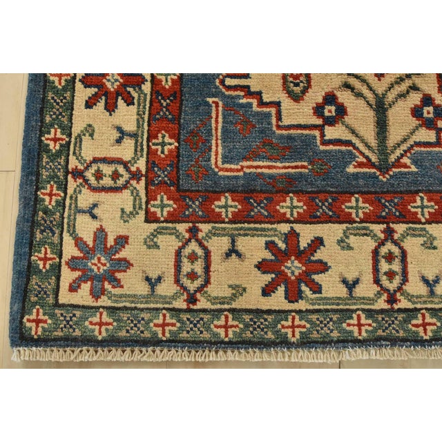 Textile Kazak Rug 2’9” X 3’10” Blue Wool Tribal Hand-Knotted Oriental Carpet For Sale - Image 7 of 10