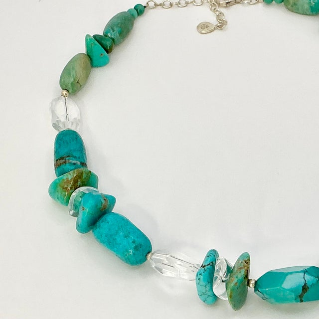 1990s Vintage Southwestern Navajo Barse Sterling, Faux Turquoise Nugget & Lucite Beaded Necklace - 16” For Sale - Image 9 of 13